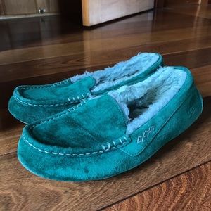 Green UGG loafers, size 8